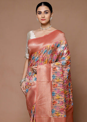 Pink Dupion Silk Saree With Blouse Piece