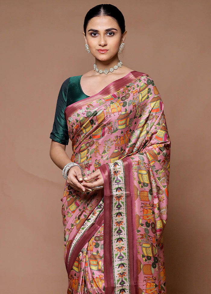 Pink Dupion Silk Saree With Blouse Piece