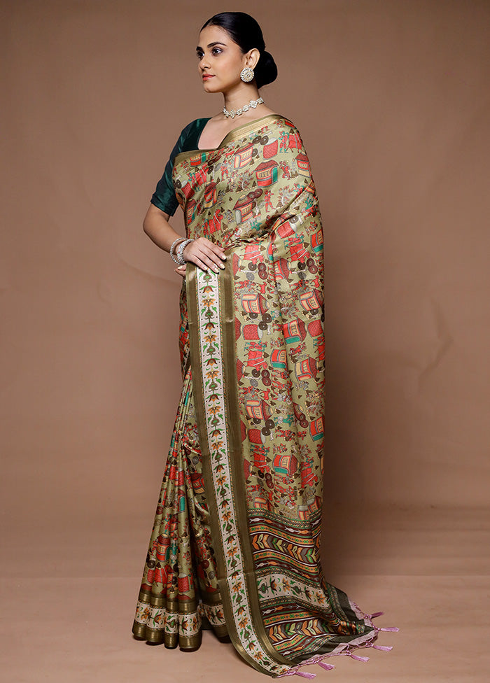 Green Dupion Silk Saree With Blouse Piece