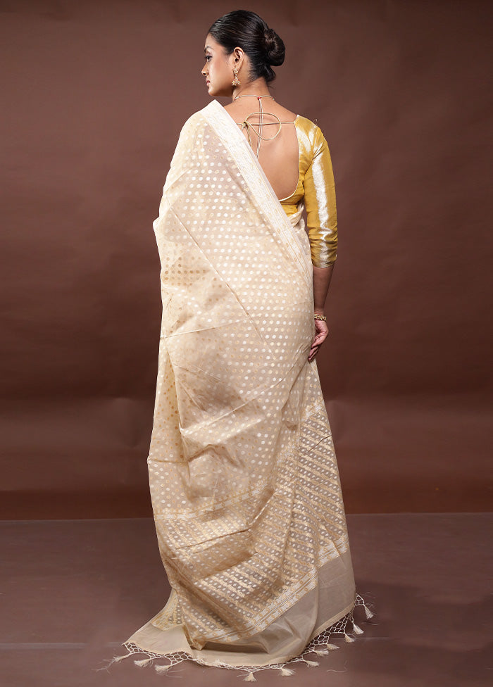 Cream Kora Silk Saree With Blouse Piece