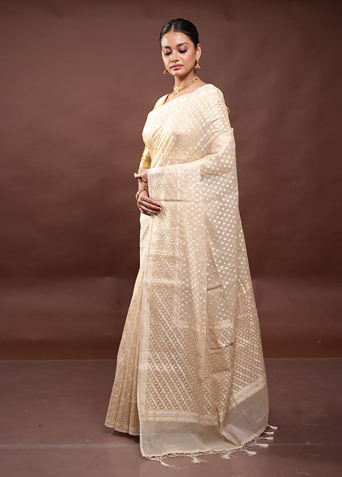 Cream Kora Silk Saree With Blouse Piece