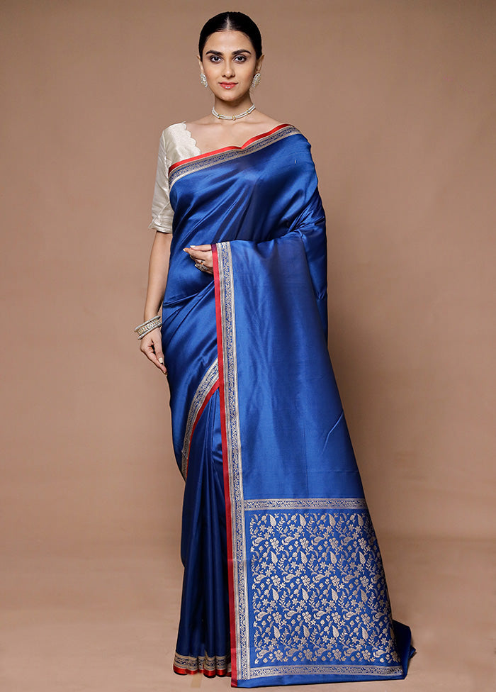 Blue Banarasi Silk Saree With Blouse Piece