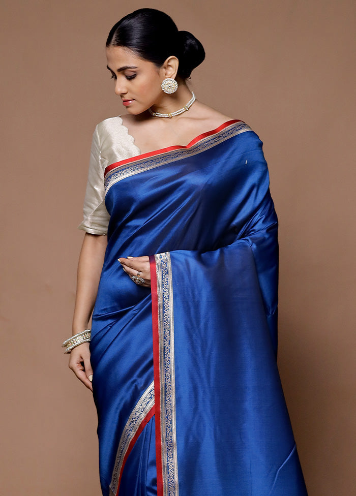 Blue Banarasi Silk Saree With Blouse Piece