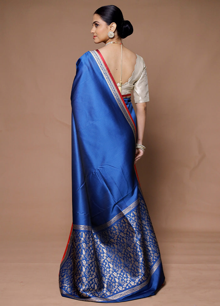 Blue Banarasi Silk Saree With Blouse Piece