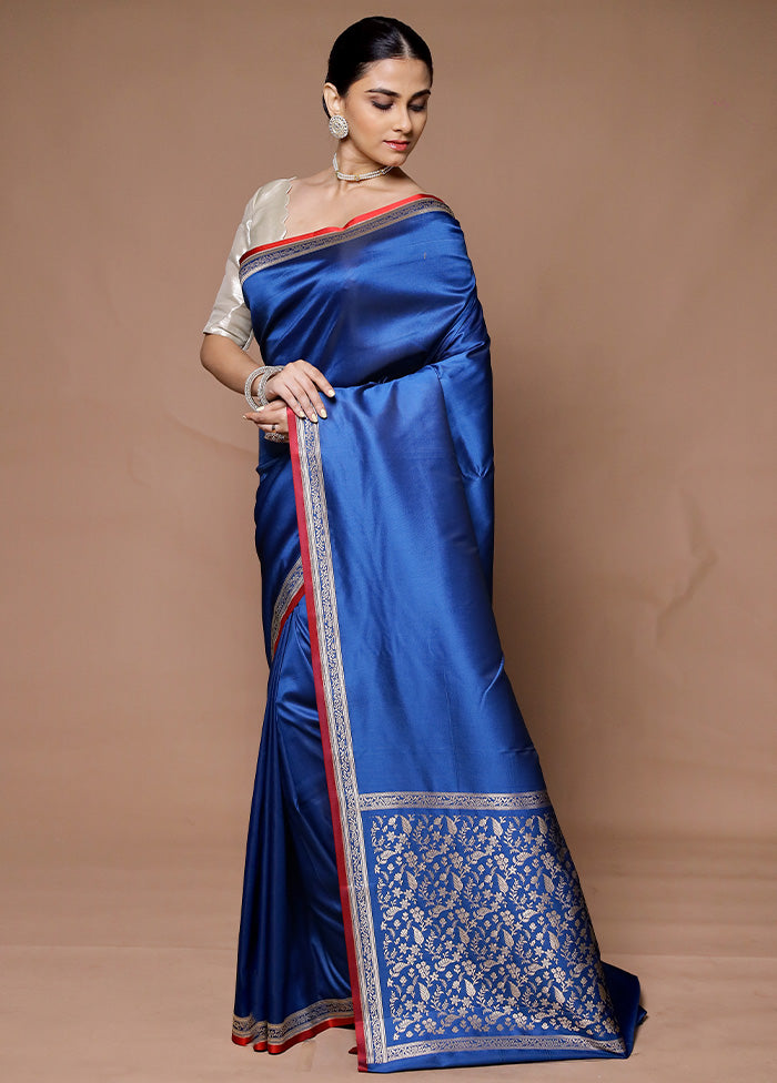 Blue Banarasi Silk Saree With Blouse Piece