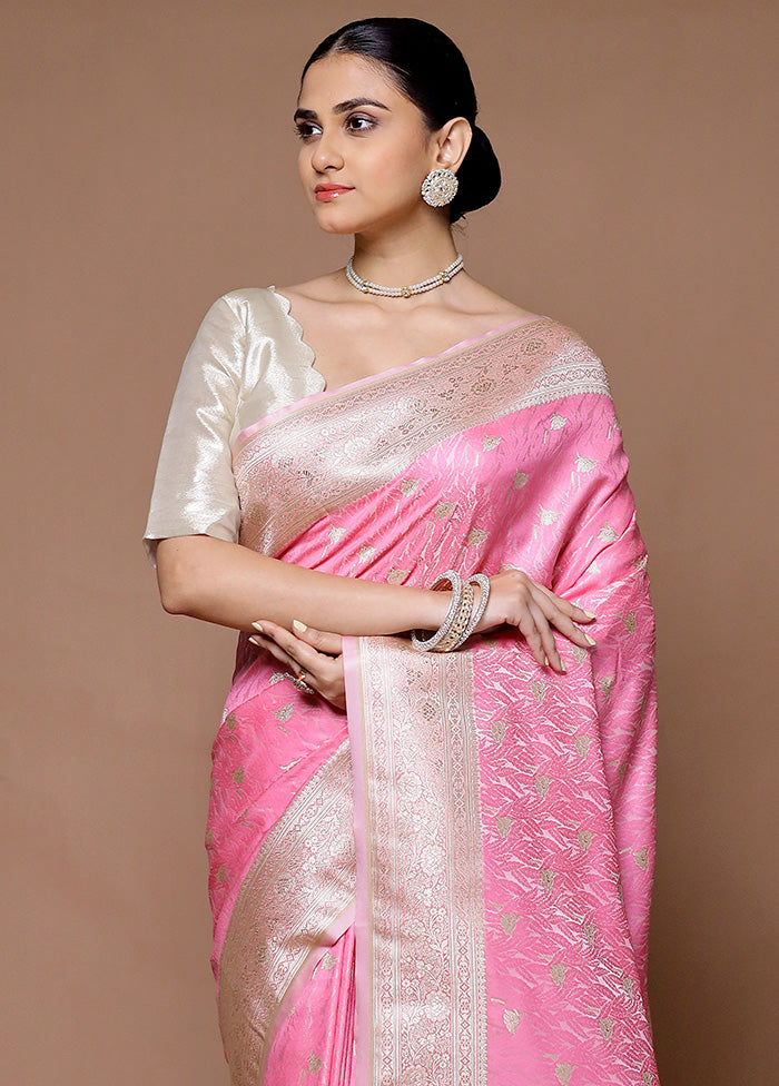 Pink Katan Silk Saree With Blouse Piece