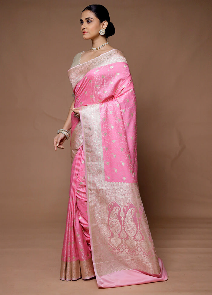 Pink Katan Silk Saree With Blouse Piece