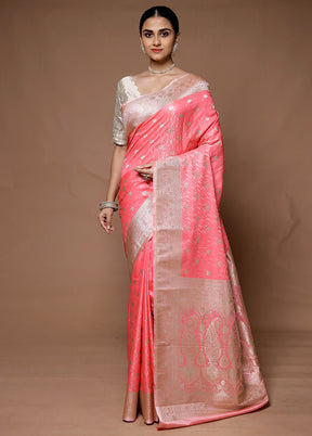 Pink Katan Silk Saree With Blouse Piece