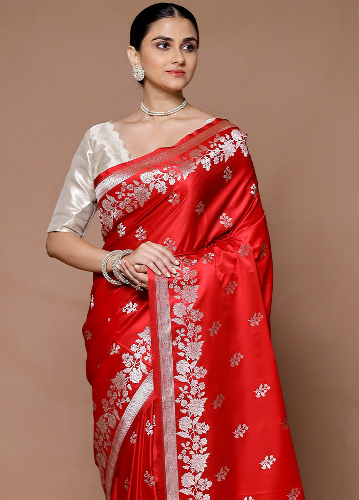 Red Katan Silk Saree With Blouse Piece