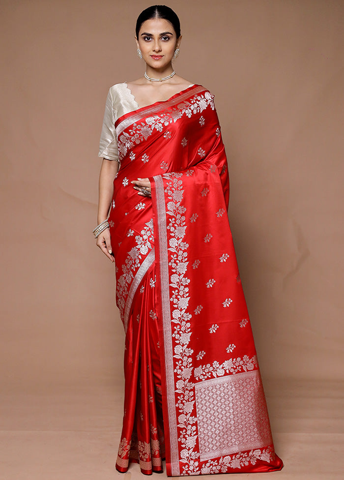 Red Katan Silk Saree With Blouse Piece