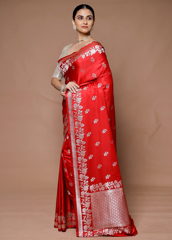 Red Katan Silk Saree With Blouse Piece