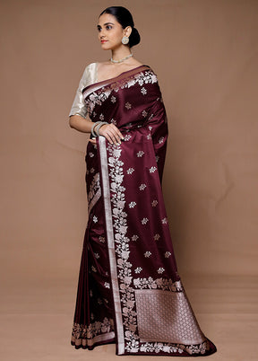 Wine Katan Silk Saree With Blouse Piece