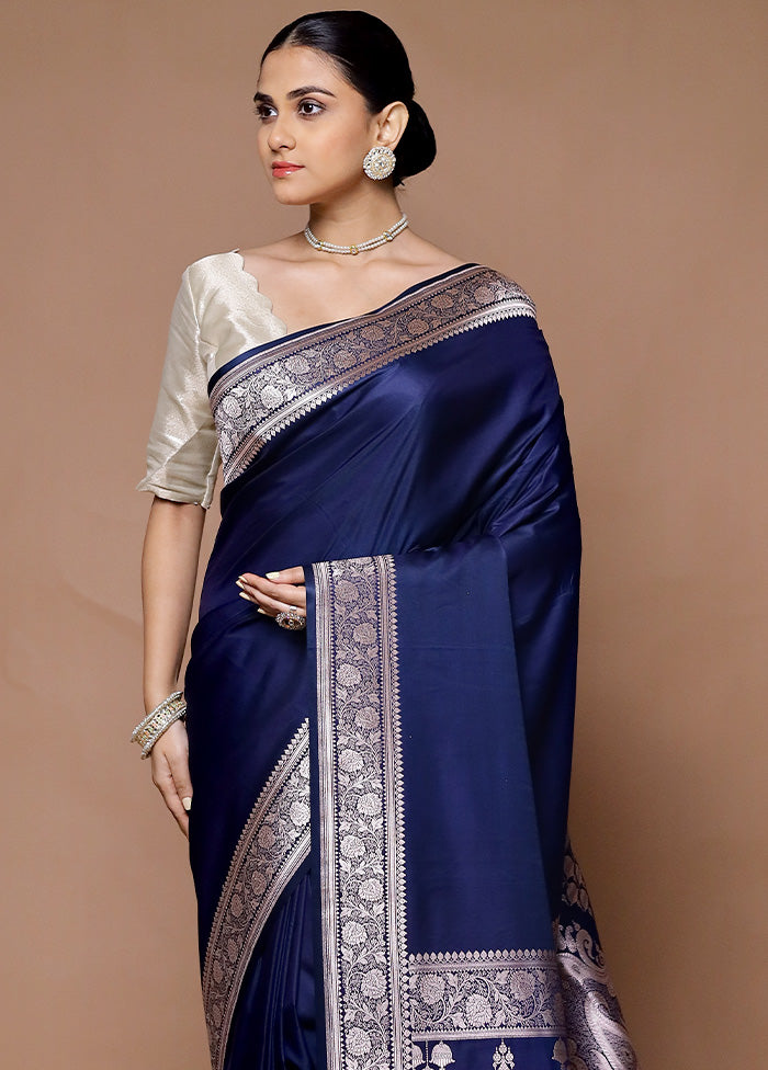 Blue Katan Silk Saree With Blouse Piece