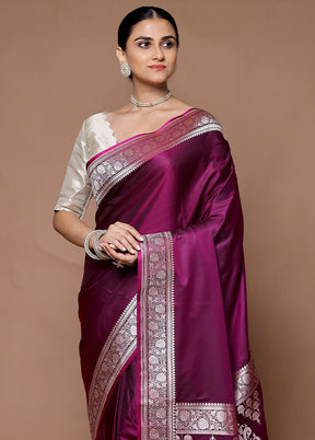 Wine Katan Silk Saree With Blouse Piece