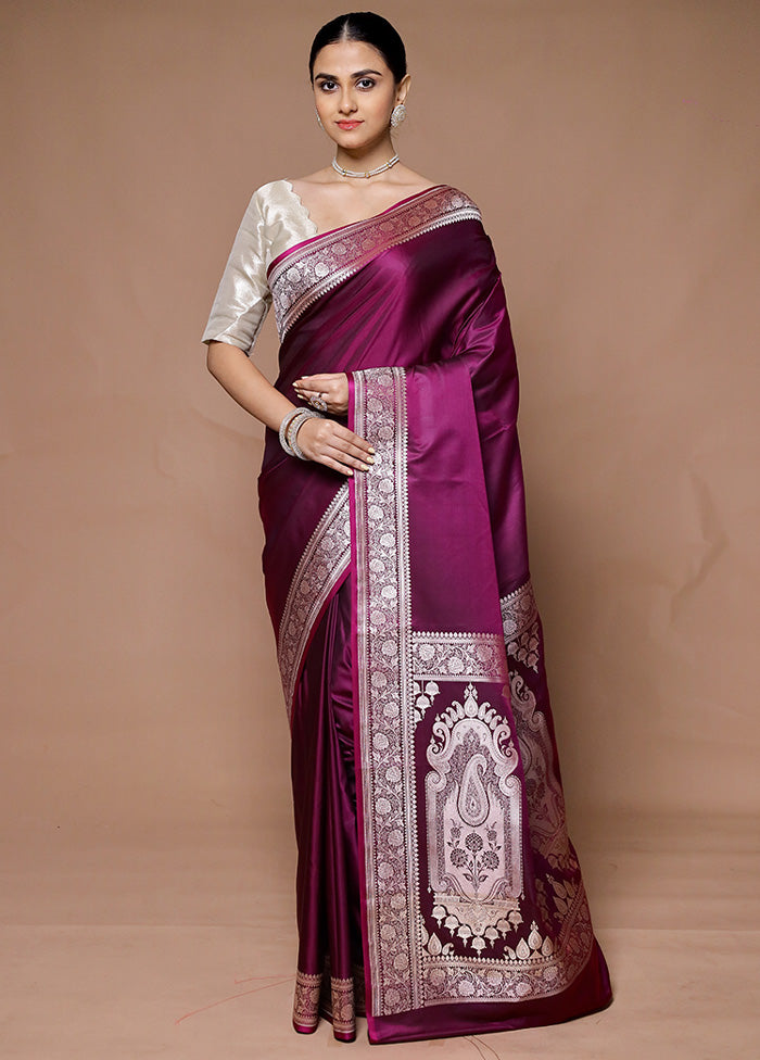 Wine Katan Silk Saree With Blouse Piece