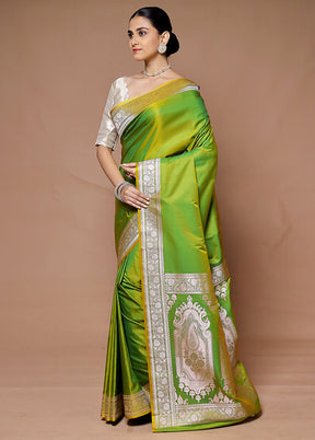 Green Katan Silk Saree With Blouse Piece