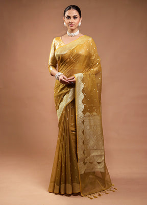 Mustard Kora Silk Saree With Blouse Piece