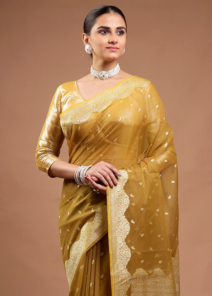 Mustard Kora Silk Saree With Blouse Piece