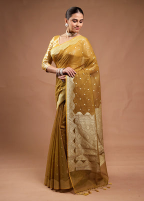 Mustard Kora Silk Saree With Blouse Piece