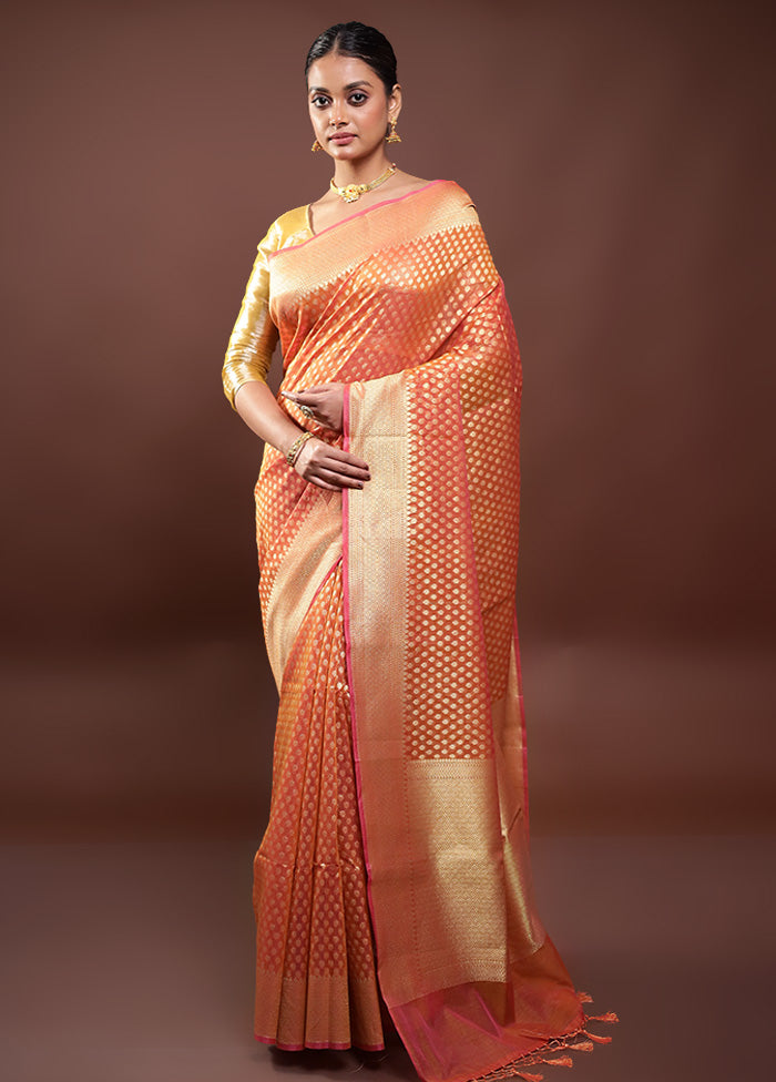 Orange Kora Silk Saree With Blouse Piece