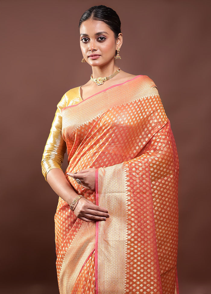 Orange Kora Silk Saree With Blouse Piece