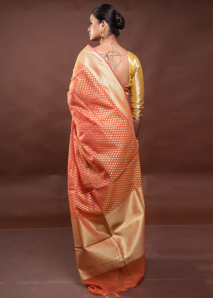 Orange Kora Silk Saree With Blouse Piece