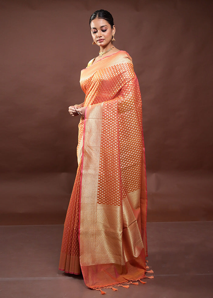 Orange Kora Silk Saree With Blouse Piece