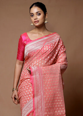 Pink Kora Silk Saree With Blouse Piece