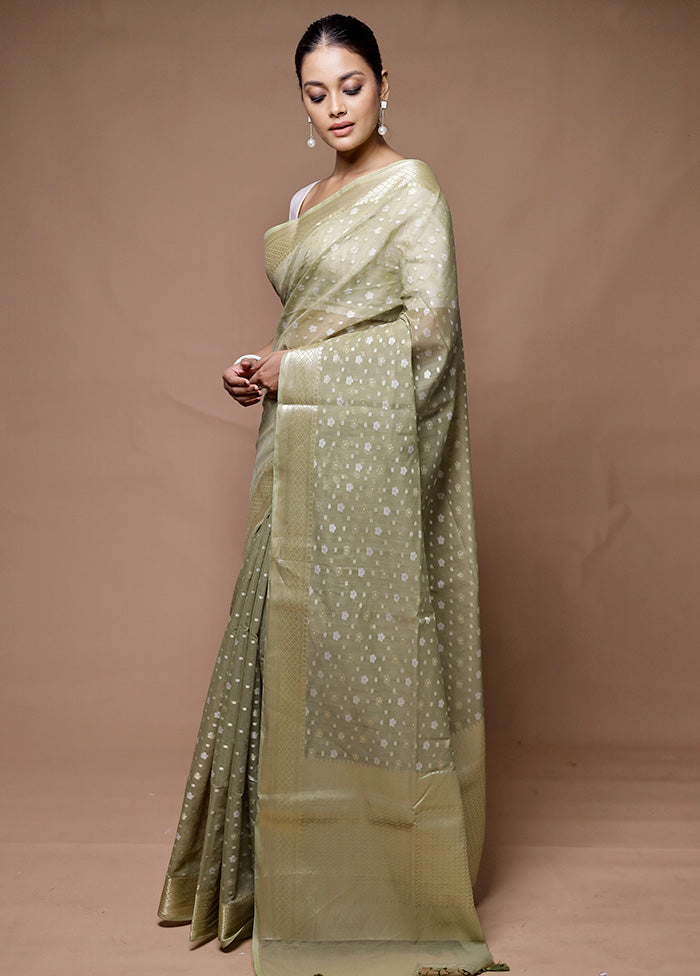 green Kora Silk Saree With Blouse Piece