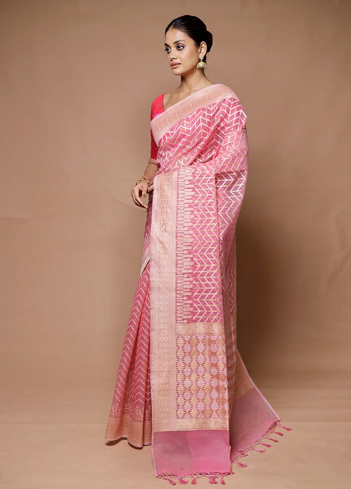 Pink Kora Silk Saree With Blouse Piece