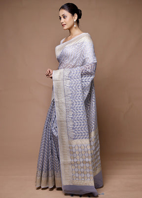 Grey Kora Silk Saree With Blouse Piece