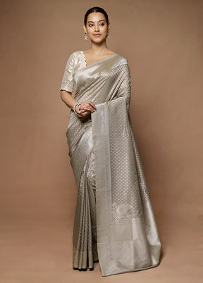 Grey Tissue Silk Saree With Blouse Piece