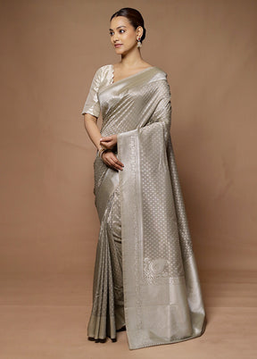 Grey Tissue Silk Saree With Blouse Piece