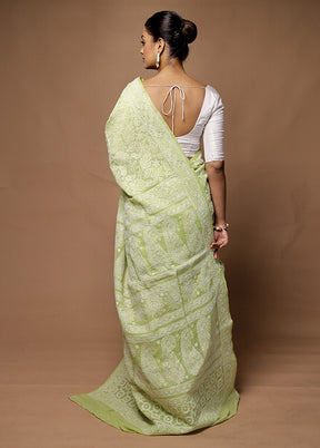 Green Handloom Pure Cotton Saree With Blouse Piece