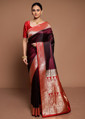 Maroon Banarasi Silk Saree With Blouse Piece