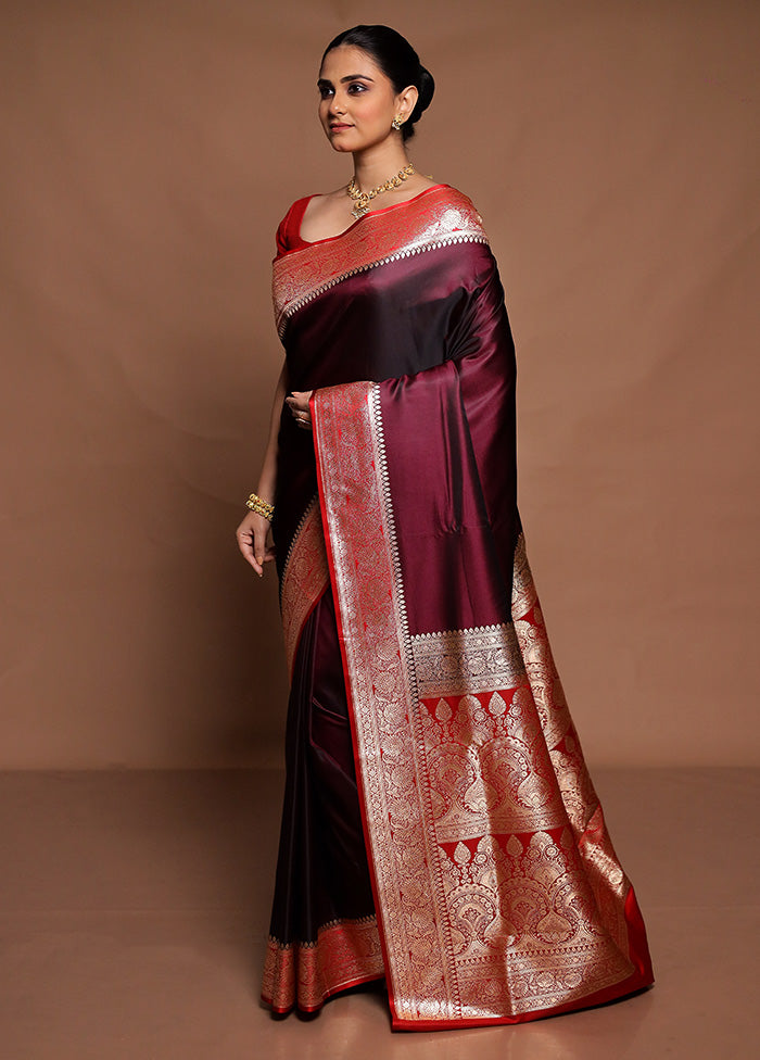 Maroon Banarasi Silk Saree With Blouse Piece