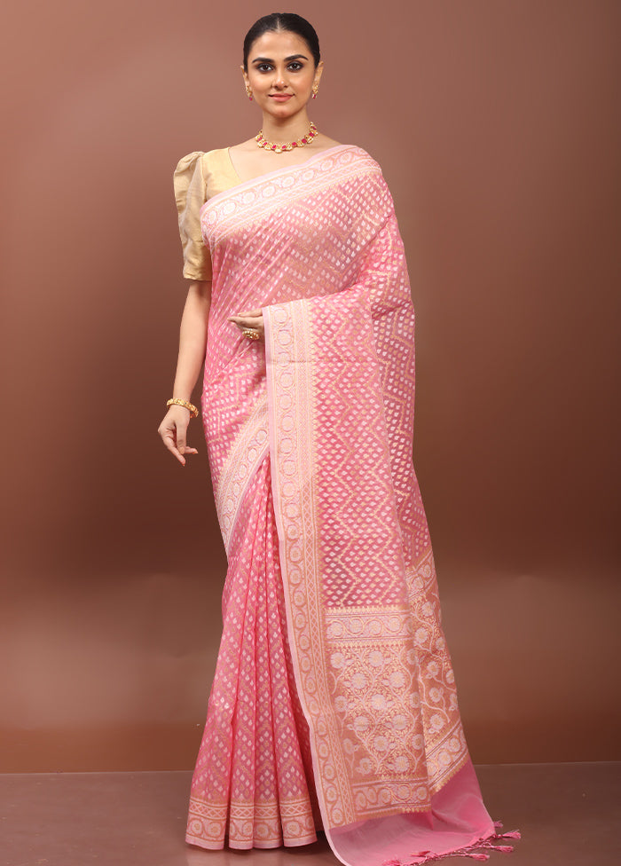 Pink Kora Silk Saree With Blouse Piece