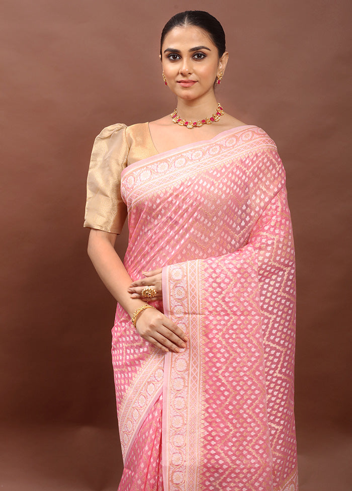 Pink Kora Silk Saree With Blouse Piece