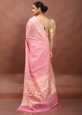 Pink Kora Silk Saree With Blouse Piece