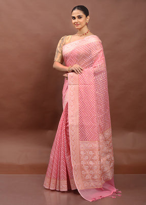 Pink Kora Silk Saree With Blouse Piece