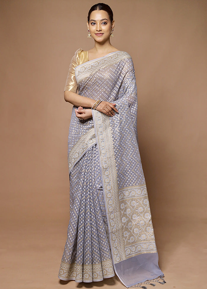 Grey Kora Silk Saree With Blouse Piece