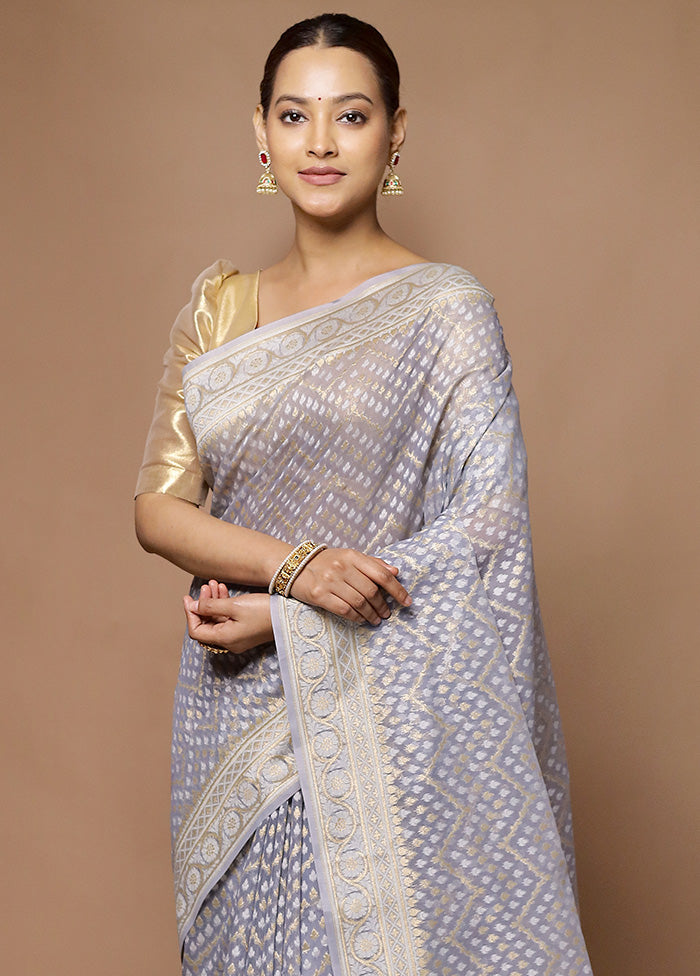 Grey Kora Silk Saree With Blouse Piece