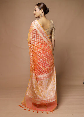 Orange Kora Silk Saree With Blouse Piece