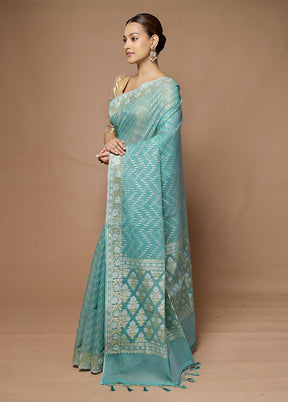 Blue Kora Silk Saree With Blouse Piece