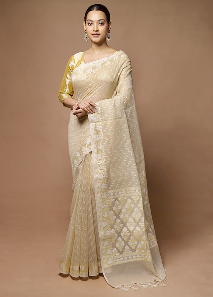 Cream Kora Silk Saree With Blouse Piece