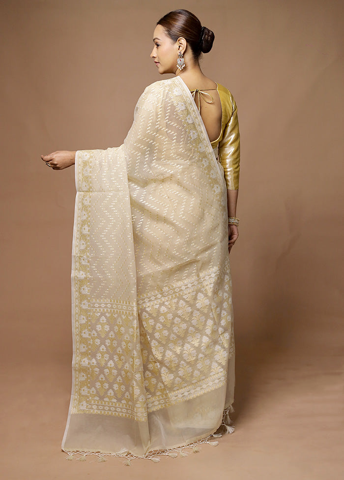 Cream Kora Silk Saree With Blouse Piece