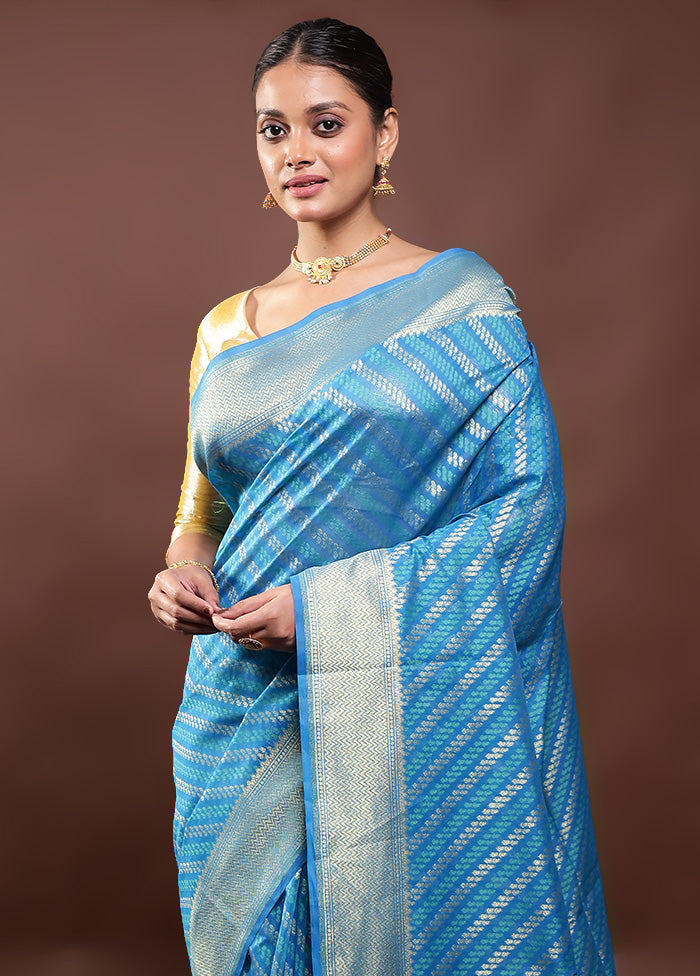 Blue Kora Silk Saree With Blouse Piece