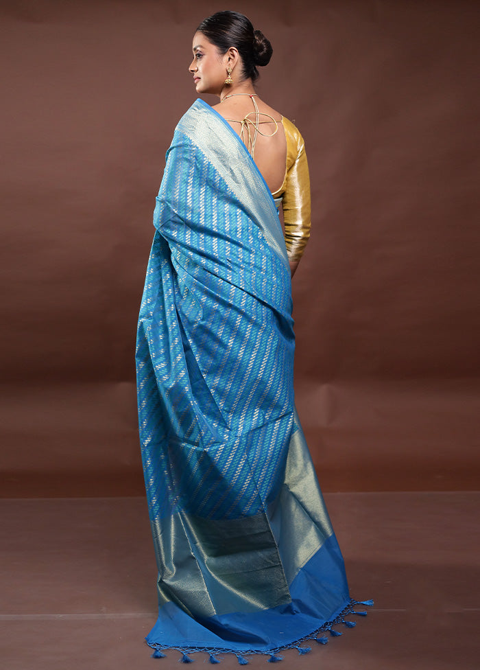 Blue Kora Silk Saree With Blouse Piece