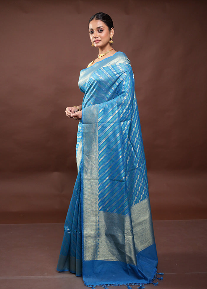 Blue Kora Silk Saree With Blouse Piece