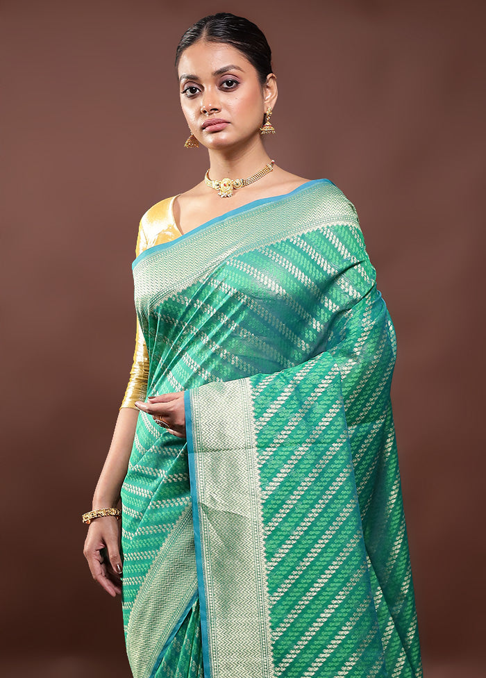 Green Kora Silk Saree With Blouse Piece